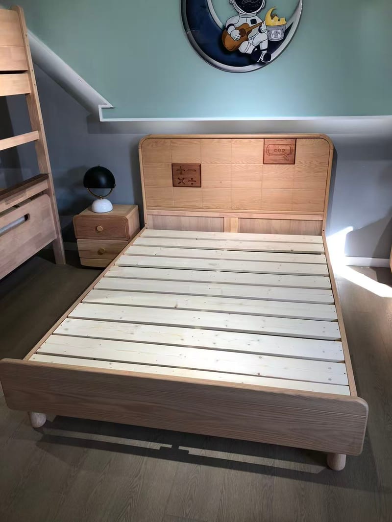 Premium Kids Room Red Oak Solid Wood Bed