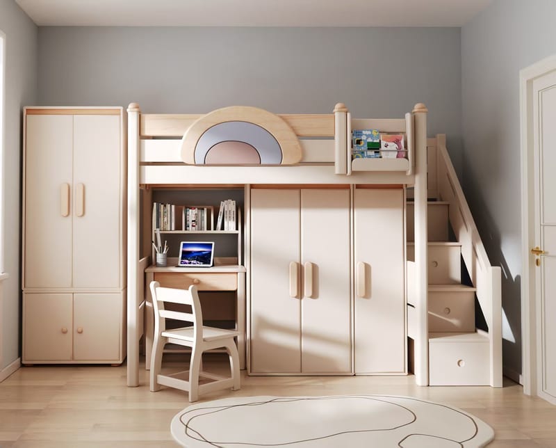Peter Castle American Solid Mahogany Kids Bunk Bed with Ladder