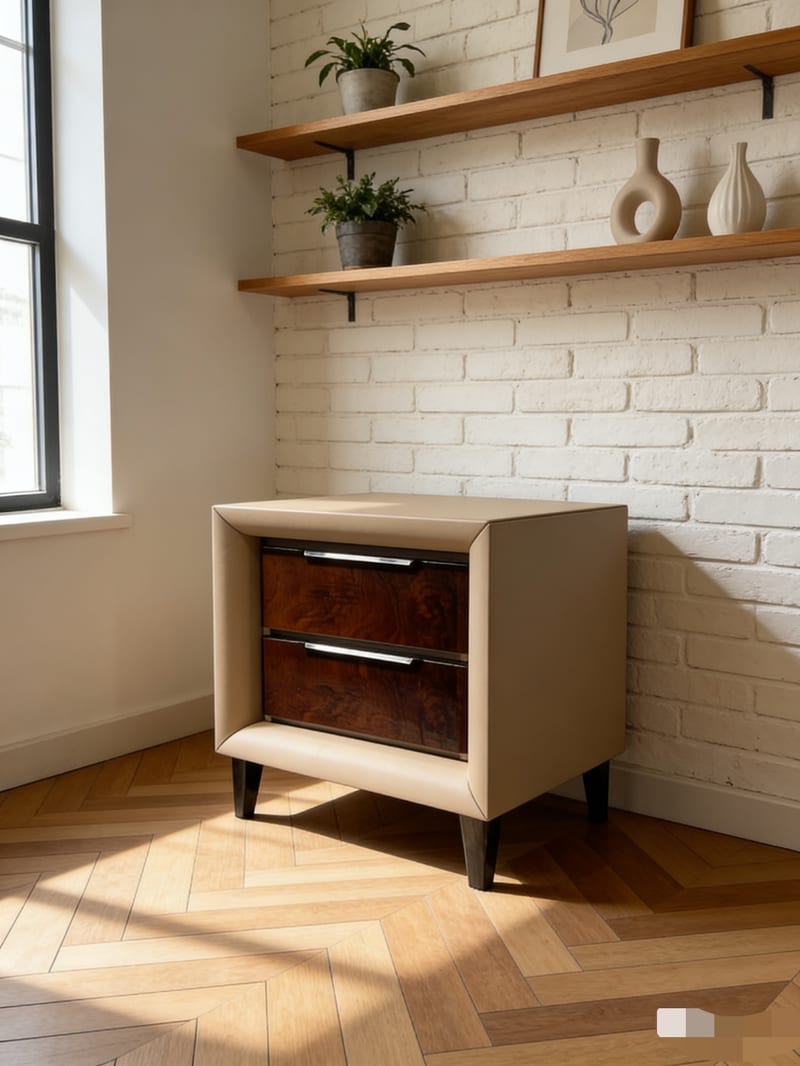 MENOIR M-CTG-047 Walnut Burl & Leather Nightstand