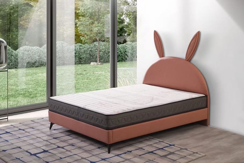 Kids Bed with High-Firmness Mattress in Dusty Pink
