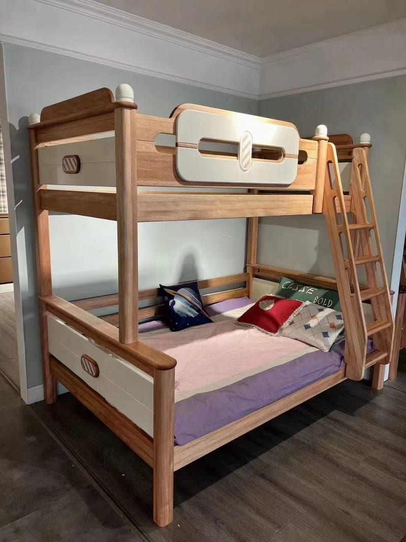 Peter Castle American Solid Mahogany Kids Bunk Bed with Ladder