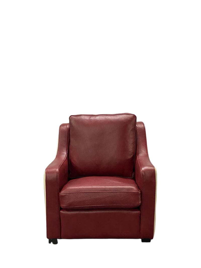 Full Leather Kids Lounge Chair Red & Beige