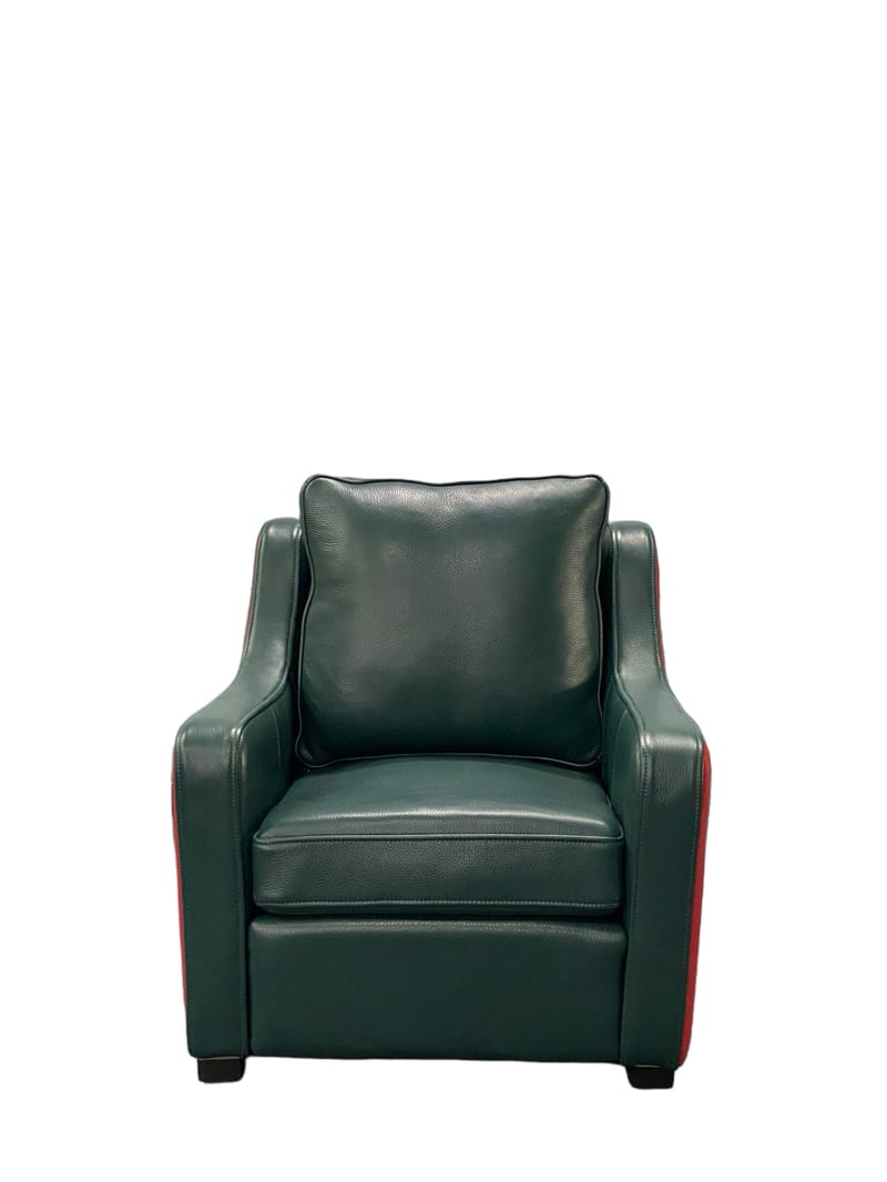 Full Leather Kids Lounge Chair, Deep Green & Red