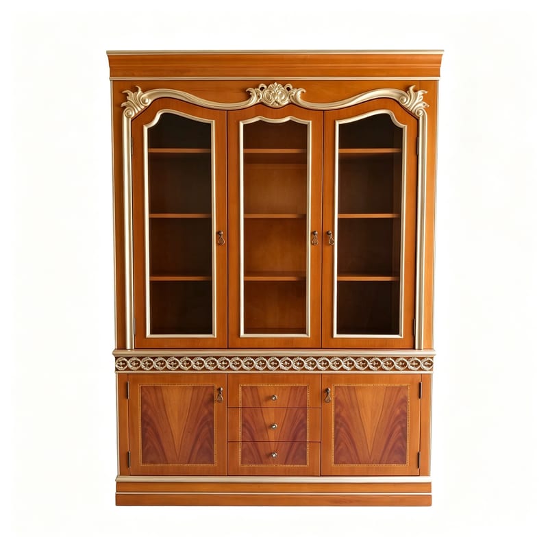 LIFEDBO French Solid Wood Three-Door Bookcase, Gilt Distressed