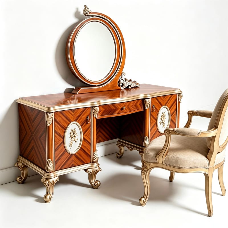 LIFEDBO French Solid Wood Carved Vanity Mirror