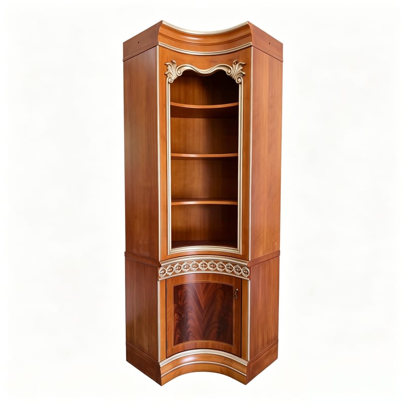 LIFEDBO French Solid Wood Corner Bookcase with Hand-Carved Gilt Detailing
