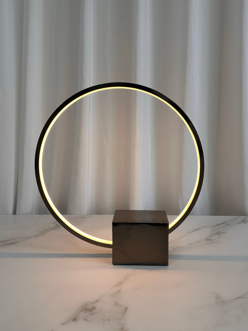 Imported Round Ring Stainless Steel Gunmetal Minimalist Table Lamp