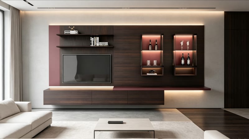 Renhao Jupin Yijian Series Walnut Wall-Mounted TV Background Cabinet Set