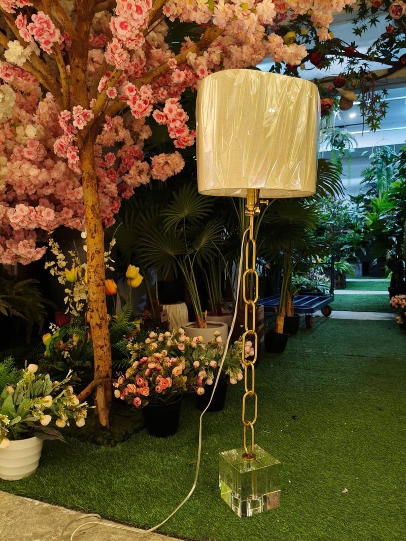 Gold Electroplated Chain-Form Floor Lamp with Acrylic Base
