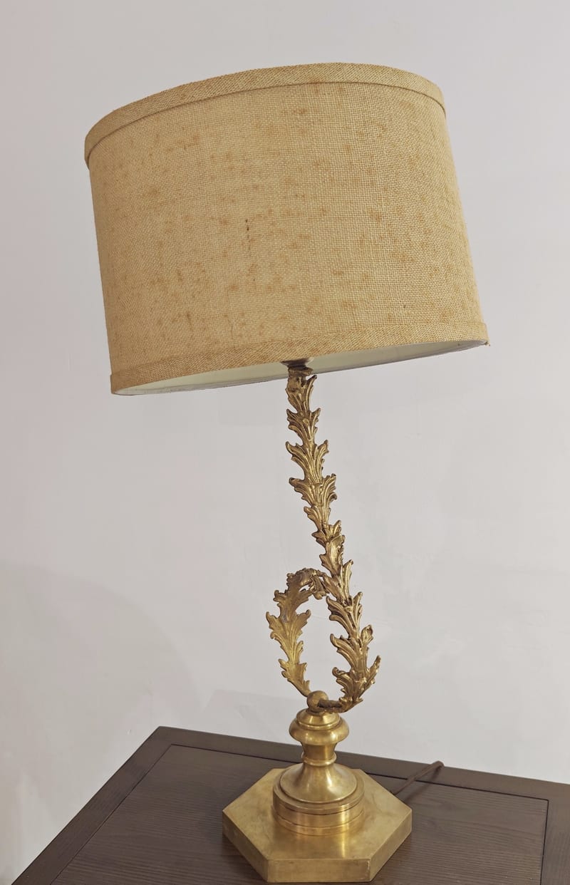 Antique Gold Ceramic & Copper Table Lamp