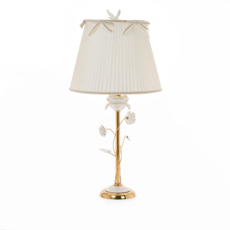 Copper-Wrapped Ceramic Floral Bird Table Lamp