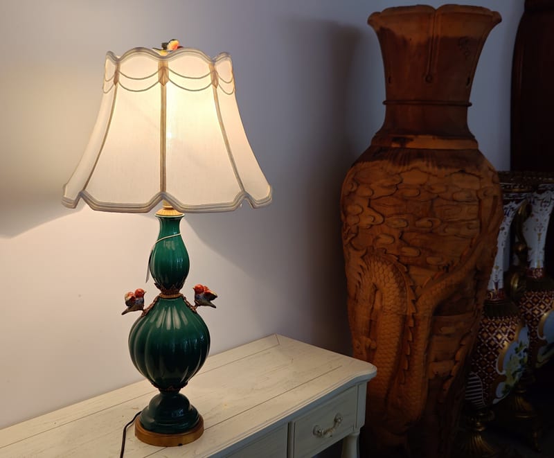 Luxury Copper & Ceramic Table Lamp, Dark Green