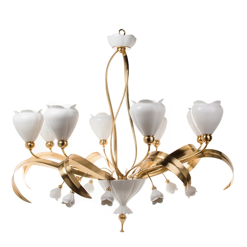 Italian Blue-and-White Ceramic Pendant Light with Copper Frame