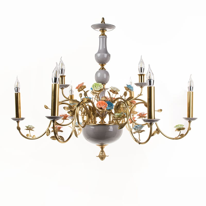 Italian Design Copper-Clad Porcelain Floral Pendant Light