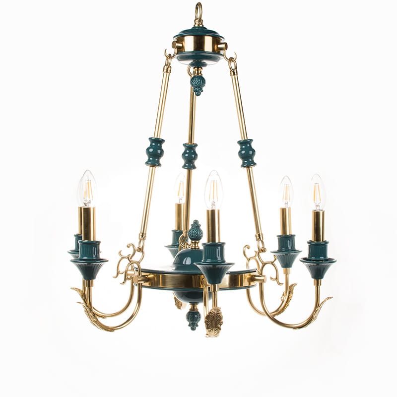 Italian Ceramic & Brass 6-Light Pendant in Green Glaze