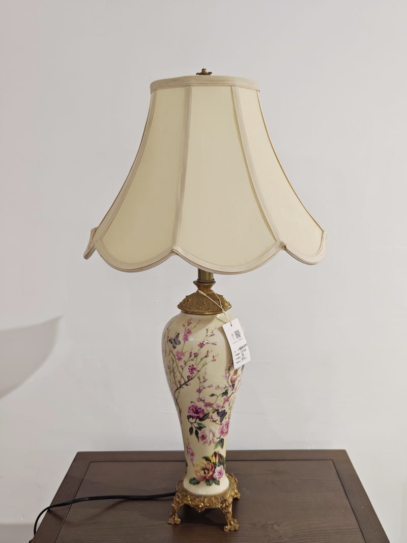 French Copper-Wrapped Ceramic Table Lamp, Beige