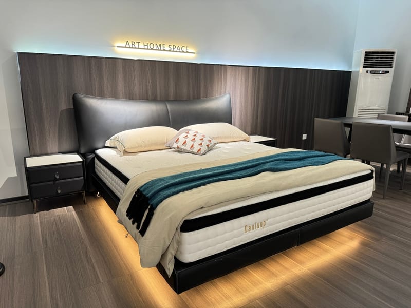 Full Leather Queen Platform Bed with Motion-Sensor Light