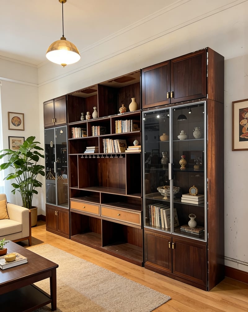 Custom Cabinet 001 Ovangkol Solid Wood Display Cabinet