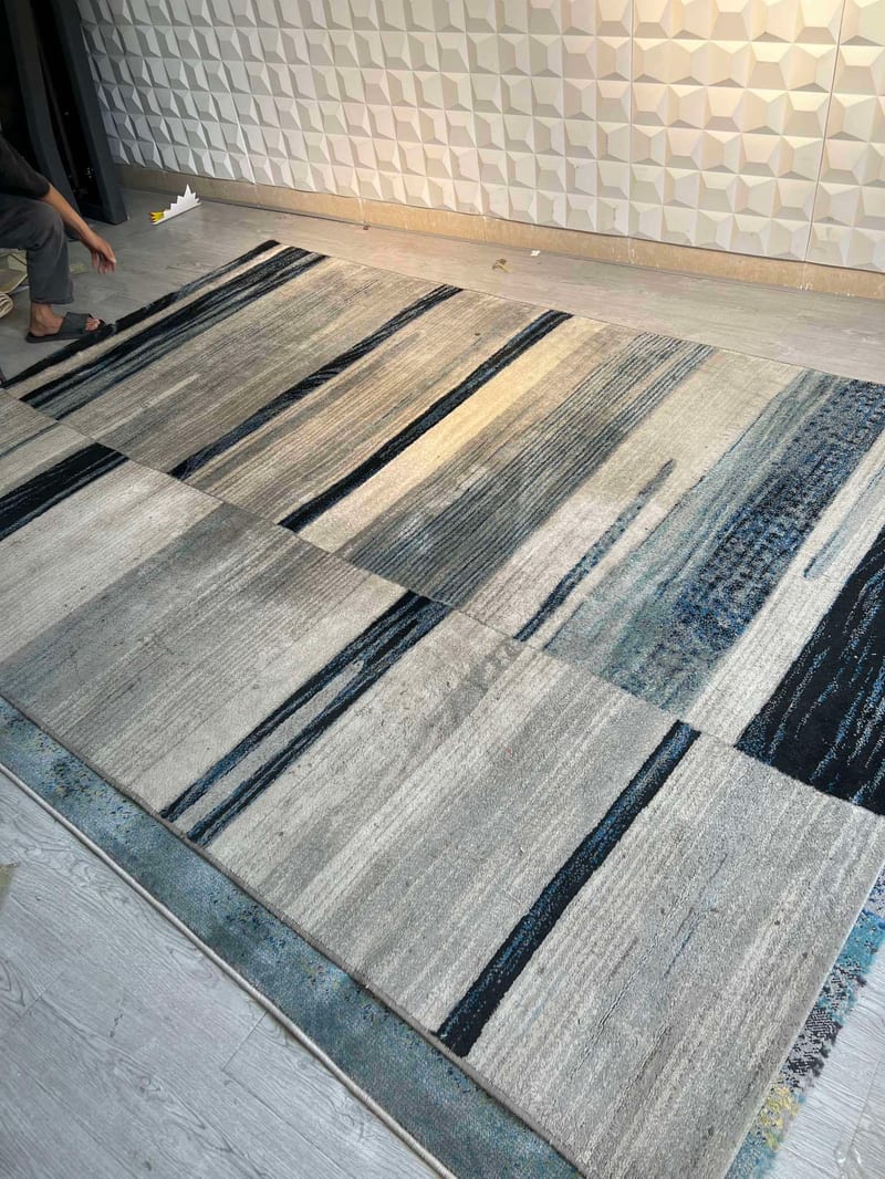 High-End Rug 010 Gray-Blue Modern Rectangular Polyester