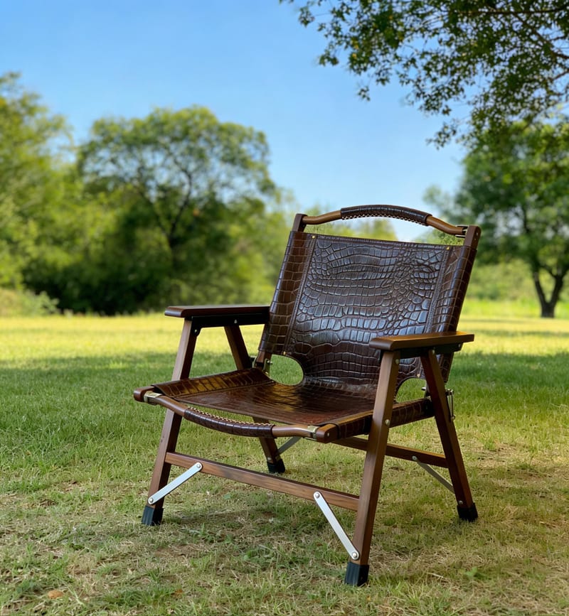 American Solid Wood Croc-Embossed Leather Chair