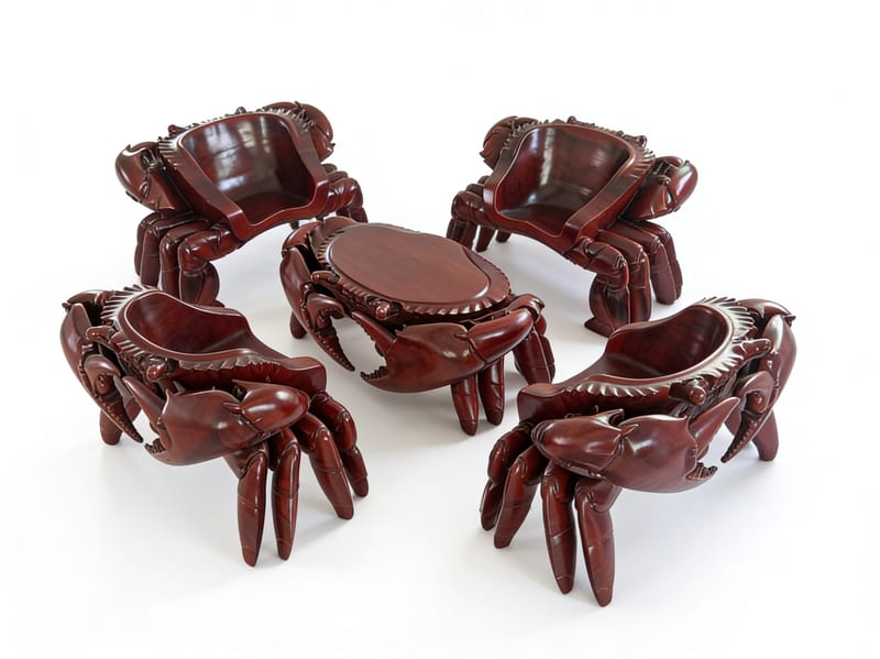 Diaoke Wangguo Ironwood Carved Crab Patio Set
