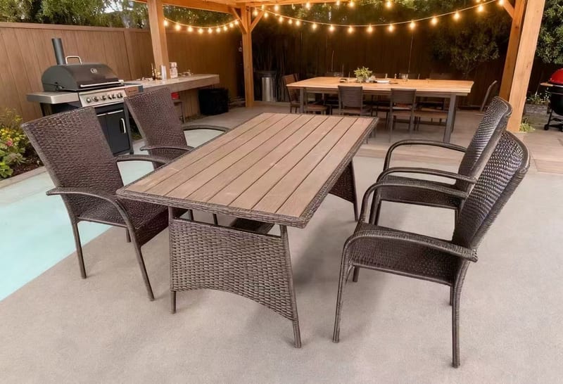 Outdoor Iron & PE Rattan Dining Set with Four Chairs