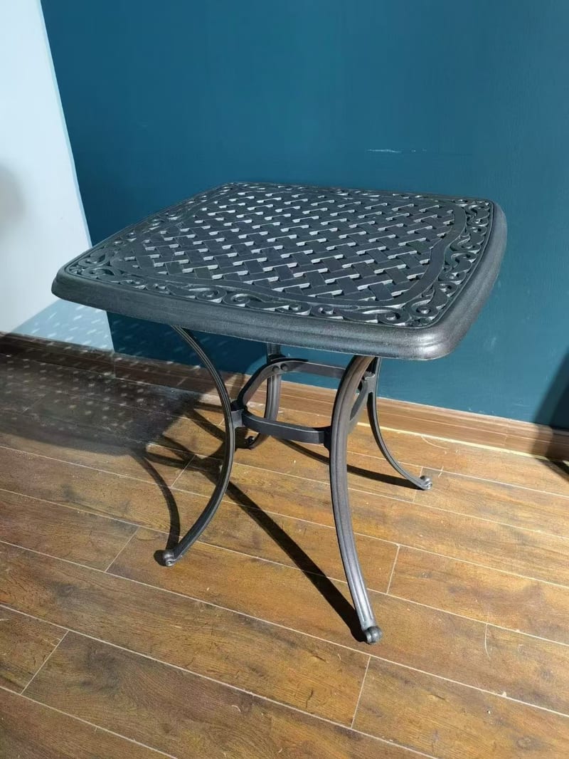 Rustic Aluminum Outdoor Chat Table, Distressed Brown