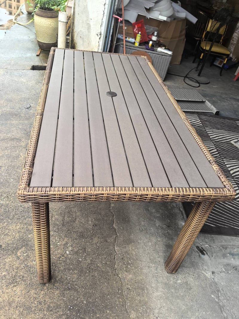 PE Rattan Outdoor Dining Table in Light Brown