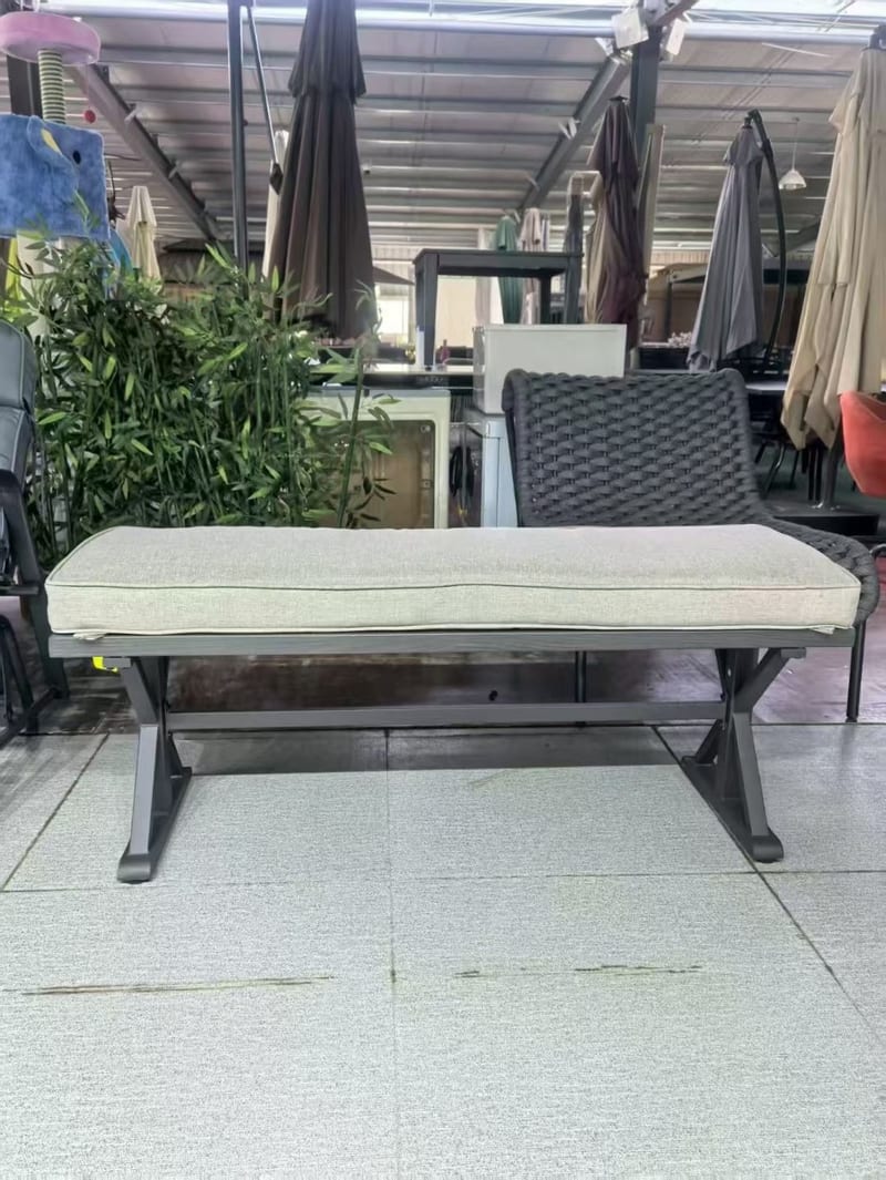 Broyhill Outdoor Iron Bench with Removable Fabric Cushion, Dark Gray