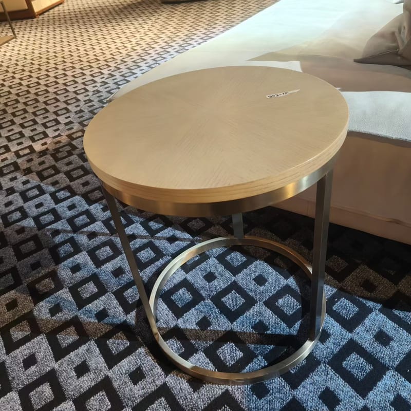 Ash Veneer Round Side Table with Stainless Steel Base