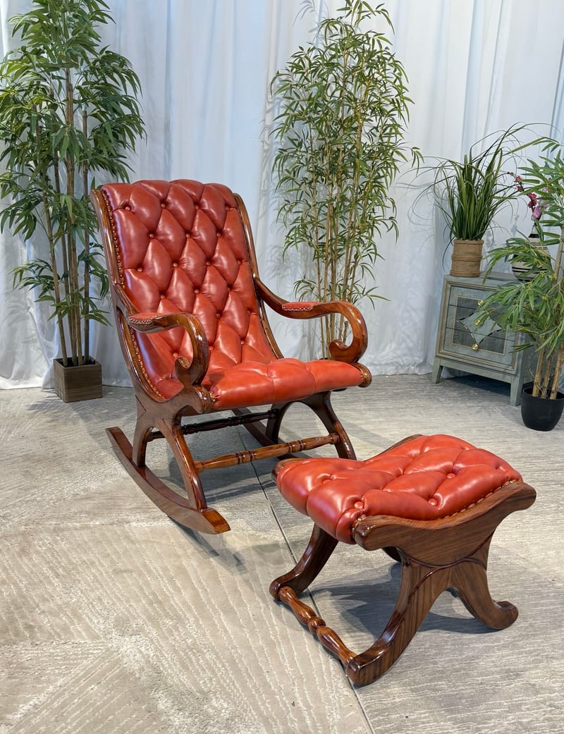 STDOME Wujin Wood & Leather Rocker with Ottoman