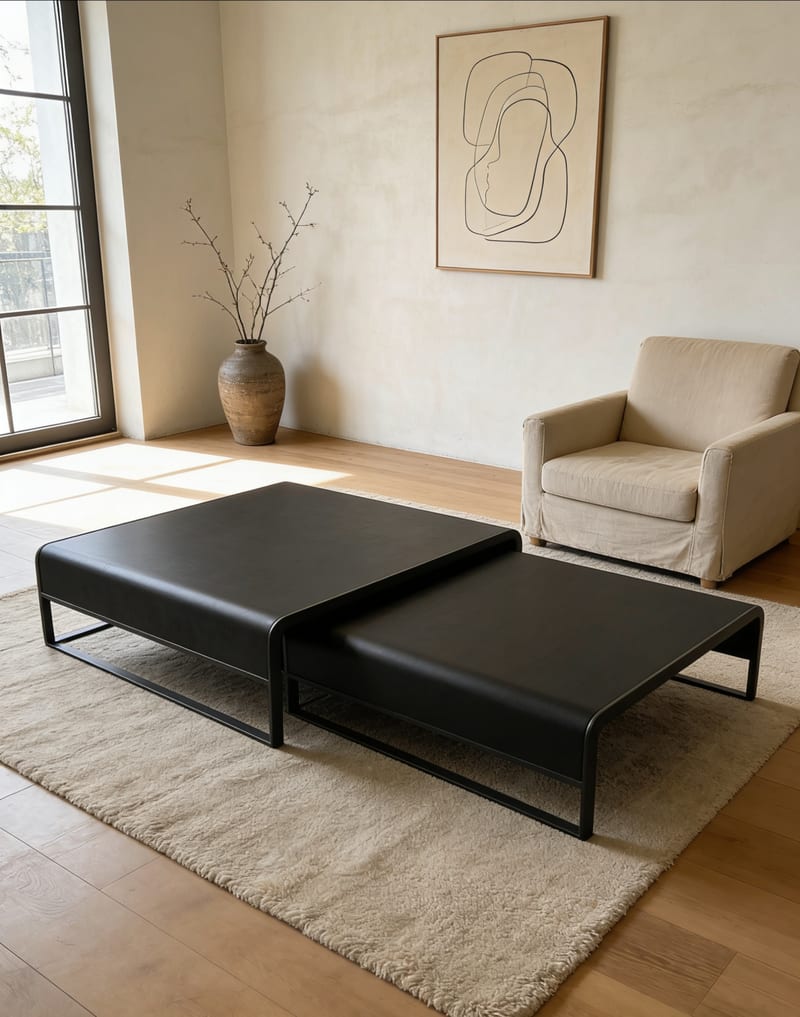 Rui Meng SL1523B Square Metal Coffee Table Set, Black