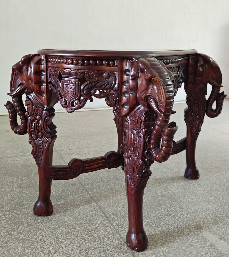 SCHI-RRU Carved Elephant Solid Wood Console Table