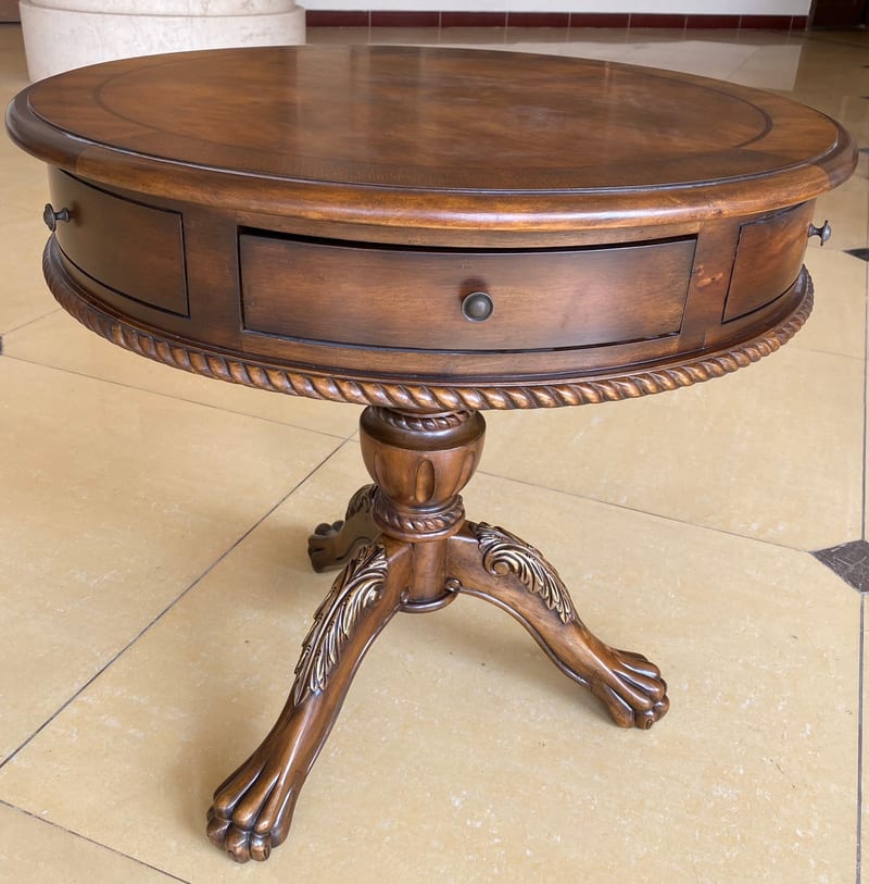 Victoria Solid Birch Drum Side Table with 3 Drawers