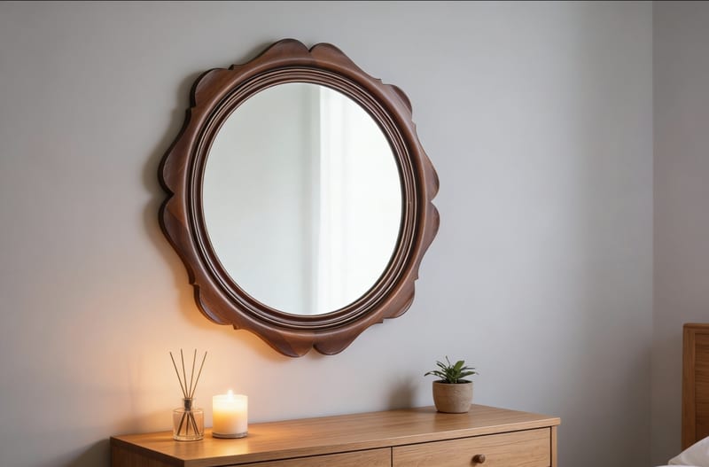 Renhao Fifth Avenue Walnut Round Entryway Mirror 2901A