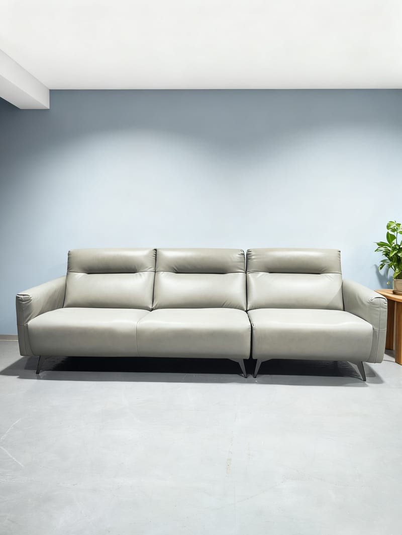 International Gray Full Leather 3-Seater Sofa