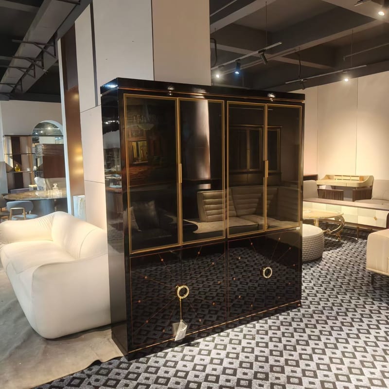 Baojule Four-Door Bookcase, Black Piano Lacquer with Glass Doors