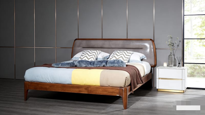Renhao Finnish Series Solid Wood Storage Bed with Faux Leather Headboard