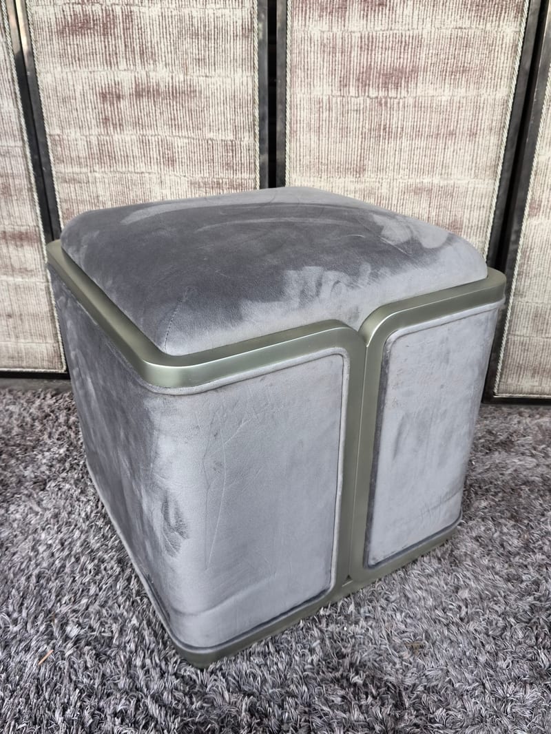 Velvet Vanity Stool in Champagne Silver