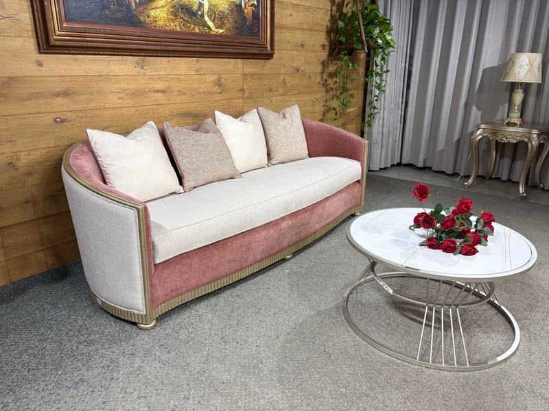 French Three-Seater Sofa in Birch and Embroidered Fabric