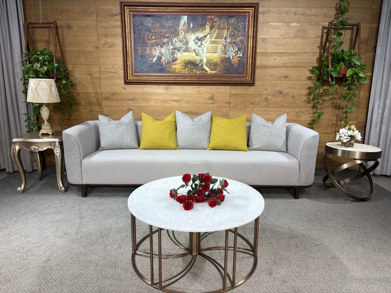 G6869 French Four-Seat Sofa in Embroidered Cotton-Linen