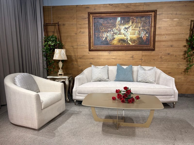 French-Style 1+3 Sofa in Birch and Embroidered Fabric