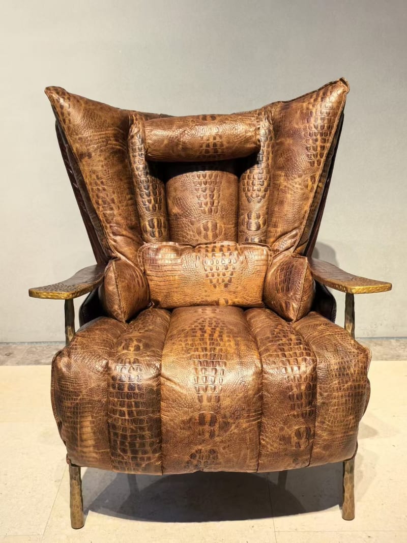 Vintage Leather Cigar Chair with Hand-Forged Metal Frame