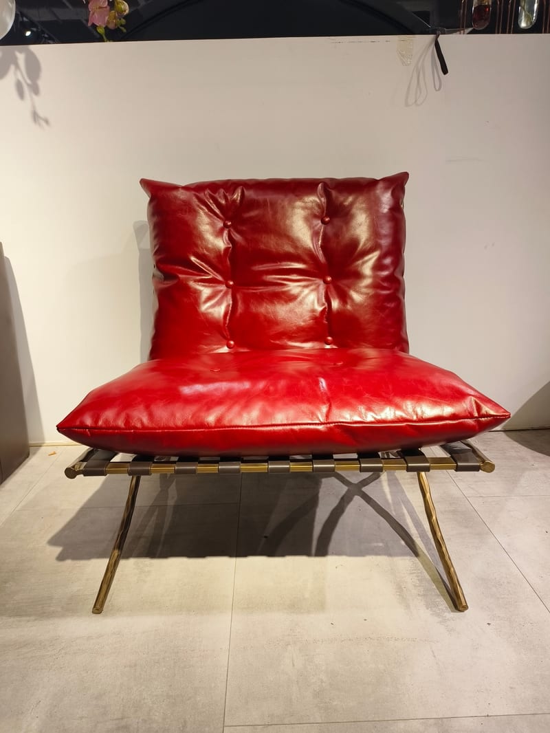Mid-Century Leather Accent Chair with Hand-Forged Iron Frame