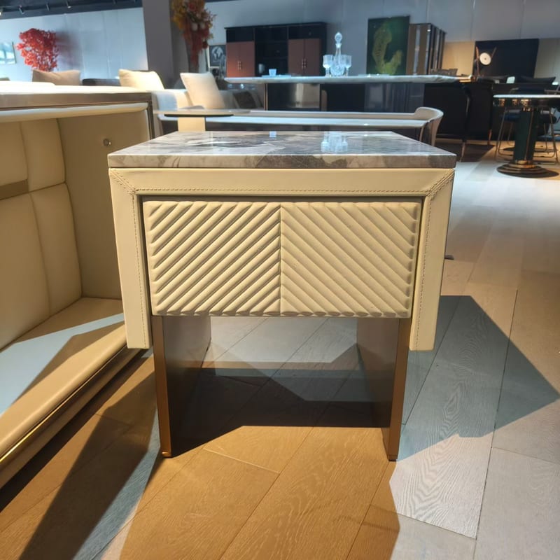 Dongguan Luxe Custom Italian Minimalist Side Table — Stainless Steel, Sintered Stone & Leather