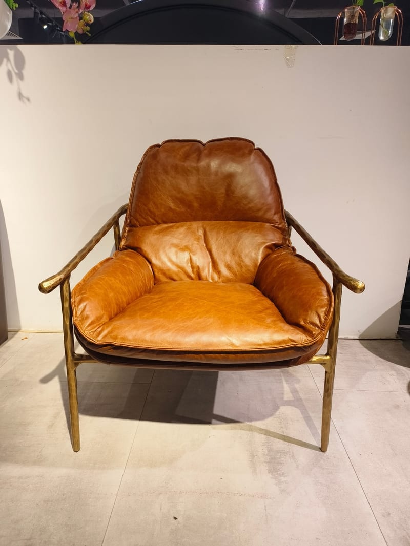 Vintage Leather Accent Chair with Hand-Forged Metal Frame