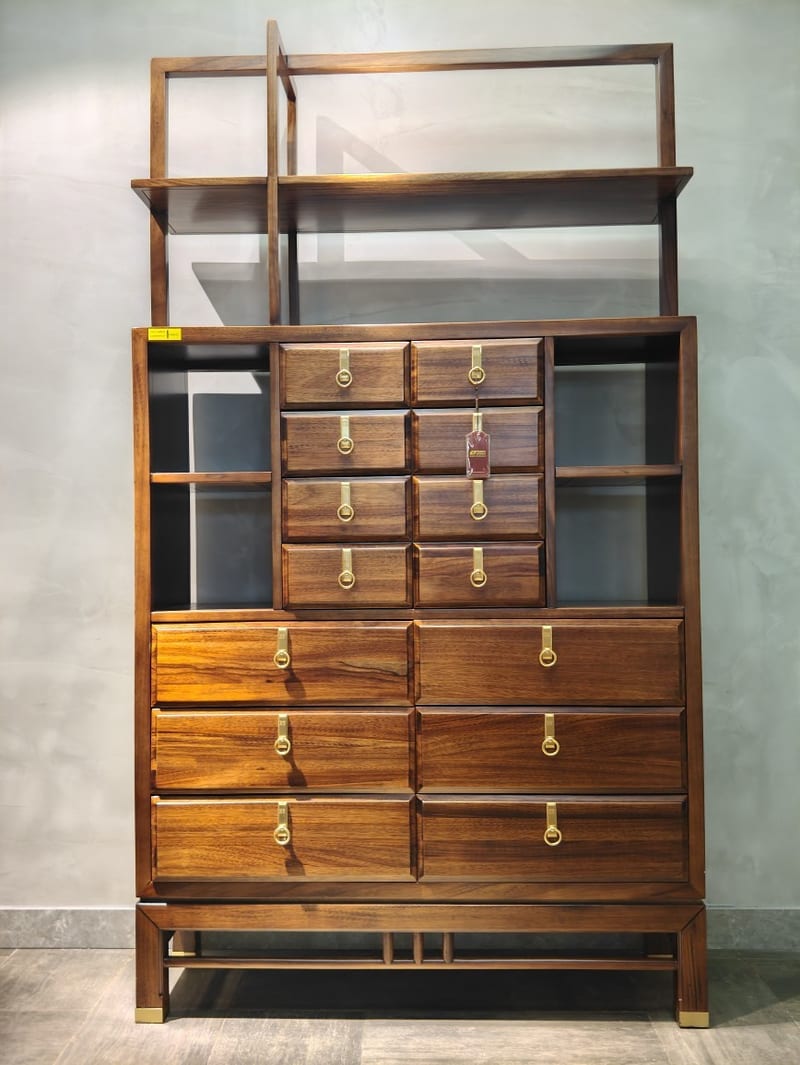 Hausen Huipu Imported Wujin Wood Curio Shelf, 14 Drawers