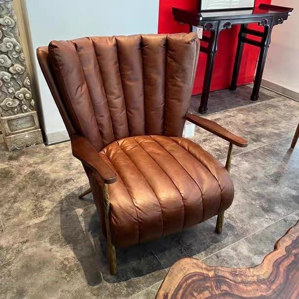 kolo Zhanshen Vintage Walnut Leather Lounge Chair
