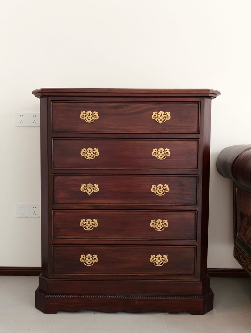 Bally William Mahogany Hand-Carved Five-Drawer Dresser