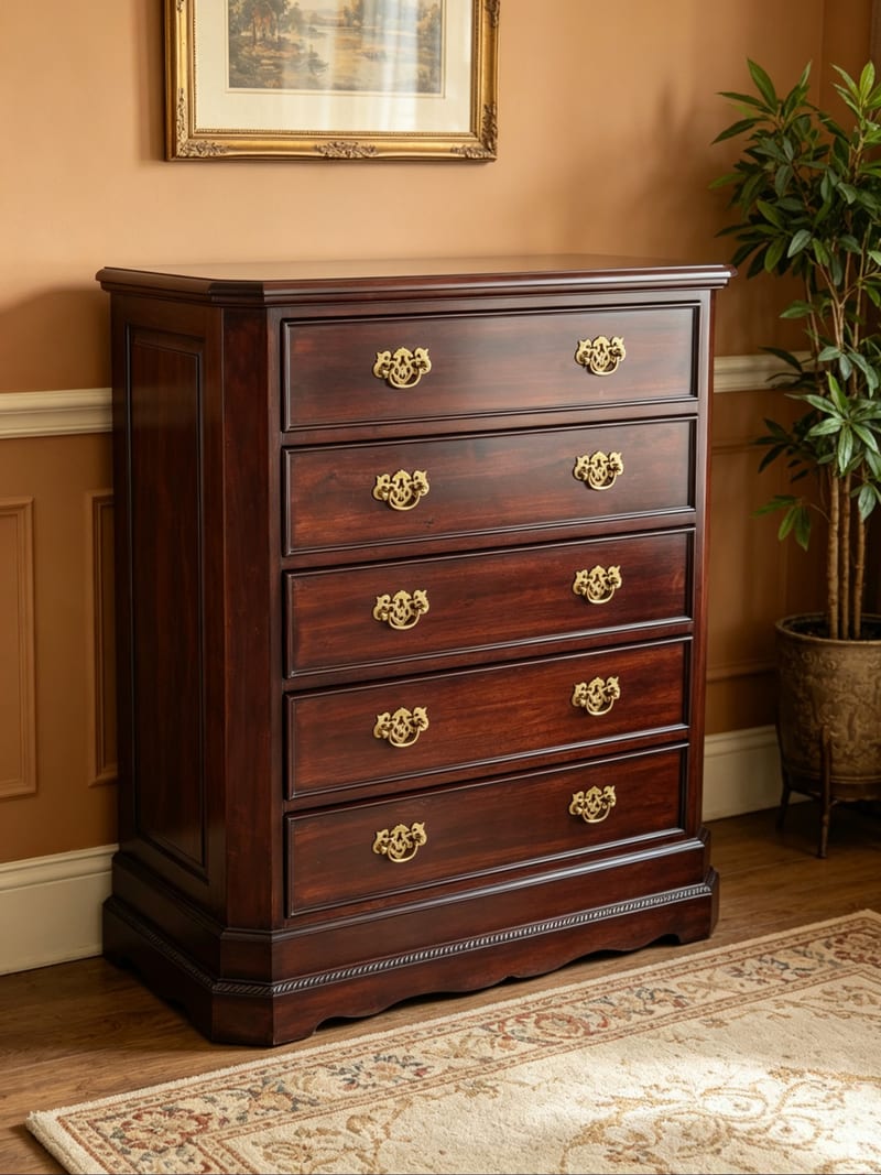 Bally William A2004 Mahogany Hand-Carved Five-Drawer Dresser